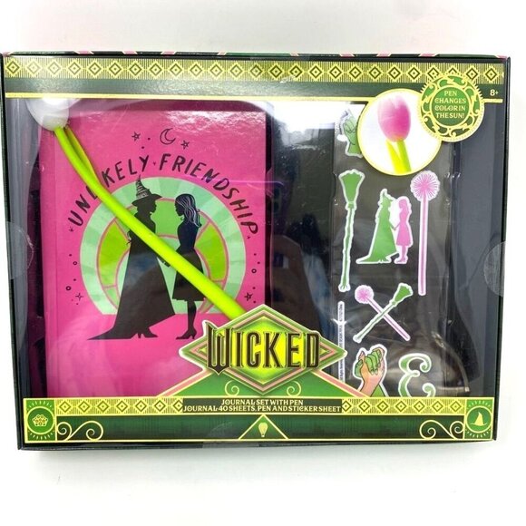 Wicked Glinda Elphaba Journal Set Sparkly Pen Puffy Stickers 40 Page Blank Book - Picture 1 of 6
